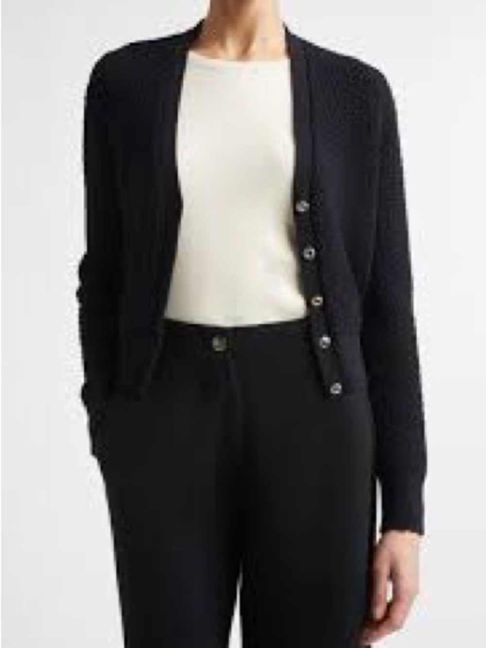 St. John Black Button-Front Knit Cardigan 1022